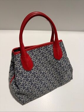 DKNY Navy Monogram Tote with Red Trim